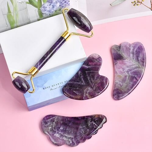 amethyst roller gua sha set