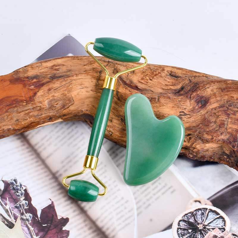 green aventurine roller gua sha set