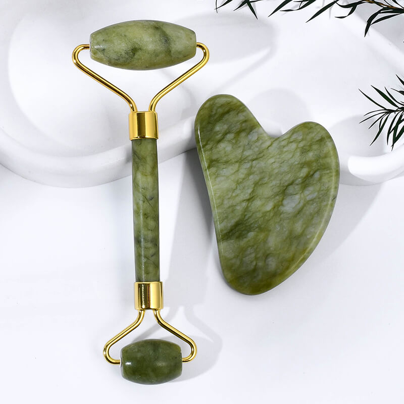 green jade roller gua sha set
