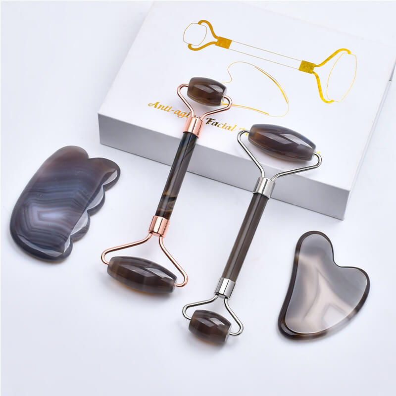 grey agate roller gua sha set