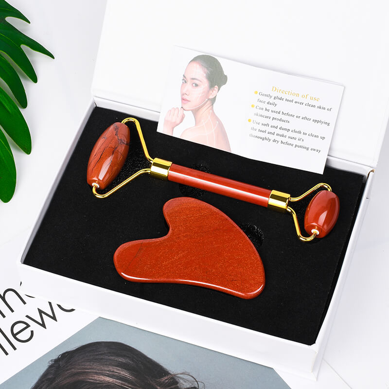 red jasper roller gua sha set