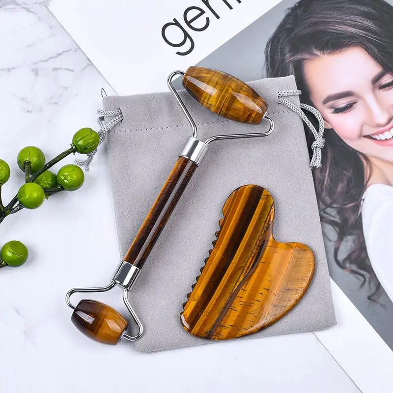 tiger eye roller gua sha set