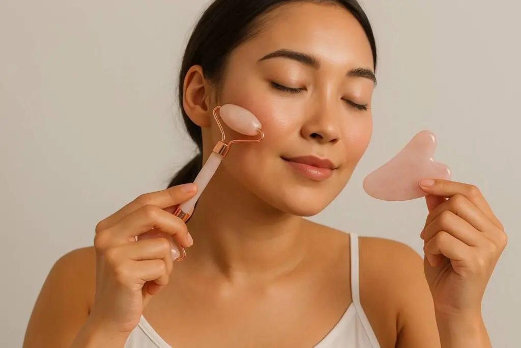 using face roller and gua sha